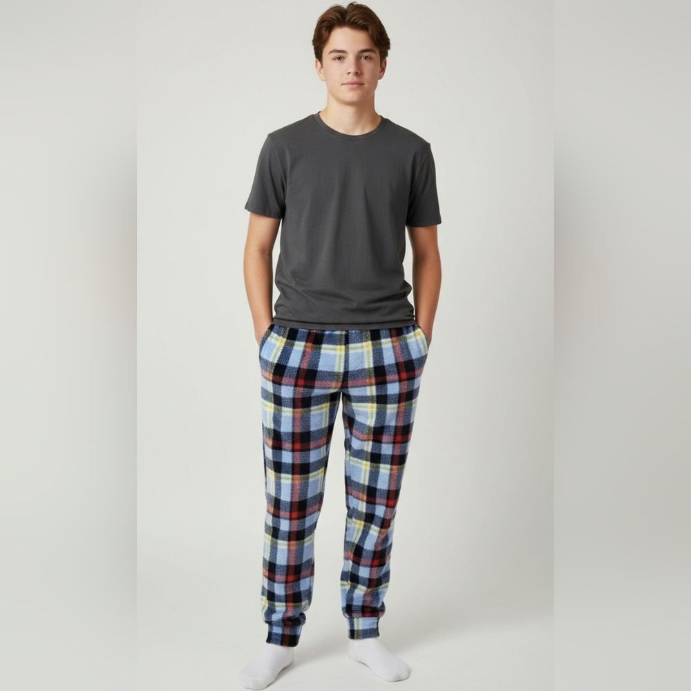 U.S. Polo Assn. Boys Blue Plaid Fleece Pajama Bottoms Size 18 EUC 🐈